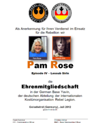 Eherenmitglied 2012 Pam Rose Urkunde