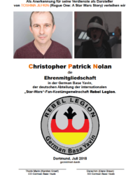 Eherenmitglied 2018 Christopher Patrick Nolan Urkunde