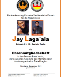 Ehrenmitglied 2011 Jay Laga´aia Urkunde