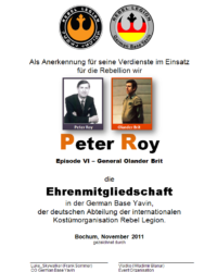 Ehrenmitglied 2011 Peter Roy Urkunde