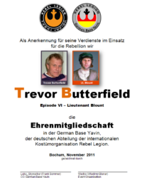 Ehrenmitglied 2011 Trevor Butterfield Urkunde