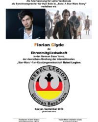 Ehrenmitglied 2019 Florian Clyde Urkunde